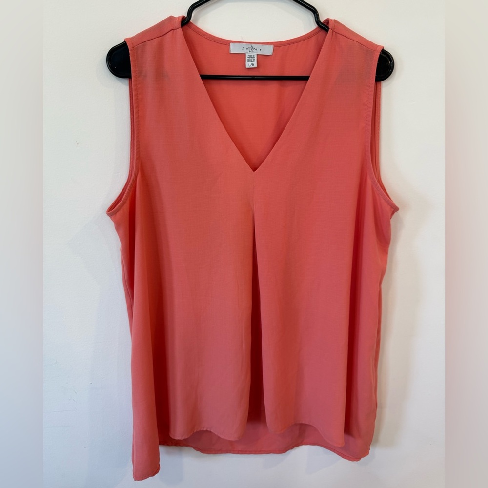 Fever Coral Sleeveless Blouse Womens Large V Neck Flowy Top Work Casual
